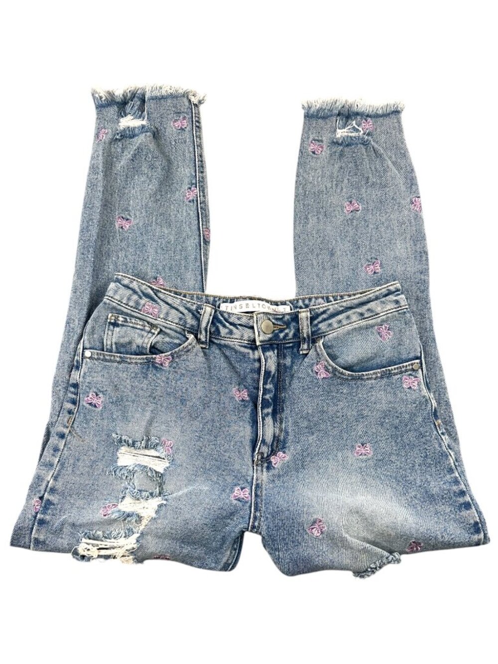 Tinseltown Distressed Butterfly Mom Jean